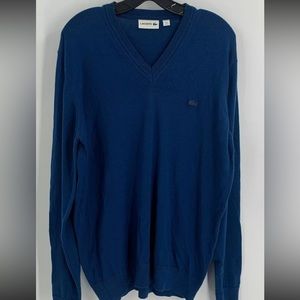 Lacoste Blue Virgin Wool Long Sleeve V-Neck Sweater